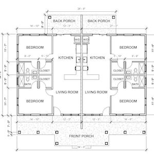 Progetto di casa duplex con capriata a due falde - 1820 piedi quadrati - Multifamiliare moderna e spaziosa - Disegni e progetti - Proprietà di investimento + schema elettrico
