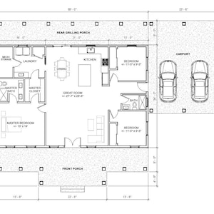 Oak Springs mit Carport Custom House Design - Modernes Bauernhaus 3 Schlafzimmer / 2 Bäder 1600 Quadratfuß - Zeichnungen, Blueprints Konstruktion