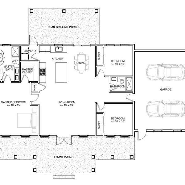 Cedar Springs Barndominium 3 bed 2 bath - Double Garage (70'x33')  - Wood Entry Truss - Custom House Plan and Blueprint - MIRRORED