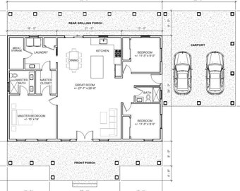 Oak Springs with carport Custom House Design - Modern Farmhouse 3 Bed/2 Bath 1700 Square Feet - Drawings Blueprints Construction