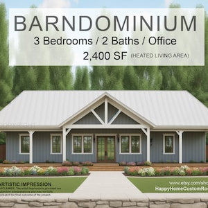 Bauernhaus Barndom - 40 &#39;x 60&#39; Hausplan Design - 3 Bett 2 Bad - Zeichnungen Blaupausen