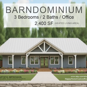 Farmhouse Barndominium - 40' x 60' House Plan Design - 3 Bed 2 Bath - Drawings Blueprints