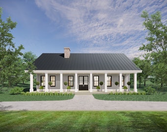 Redwood Terrace Custom House Plans and Blueprints - Spacious 4 Bed 2 Bath - 50'x30' - 1500 Square Feet - Drawings Blueprints - Simple Roof
