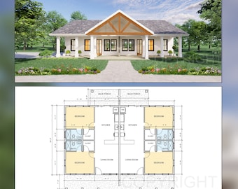 Gable Truss Duplex House Plan Design - 1820 SF - Modern Spacious Multifamily - Drawings Blueprints - Investment Property + Electrical Layout