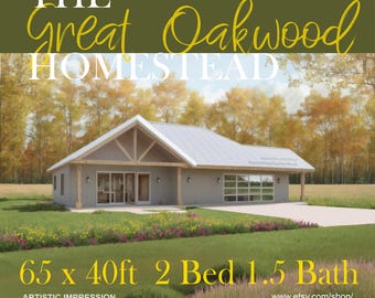 Great Ozark Homestead Barndominium - 40' x 65' House Plan Design - 2 Bed 1.5 Bath - Drawings Blueprints