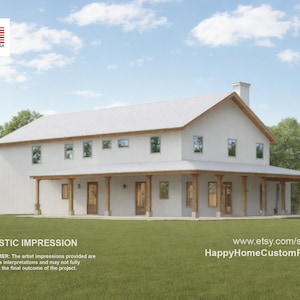 Farmhouse Barndo - 68&#39; x 38&#39; House Plan Design - 3 Bed 3 Bath 2 Car RV - Drawings Blueprints