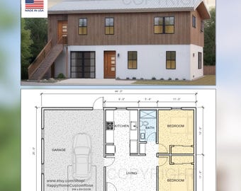 Maple two-level Duplex House Plan Design - 2200 SF - Modern Multifamily - Drawings Blueprints - Investment Property + Electrical Layout