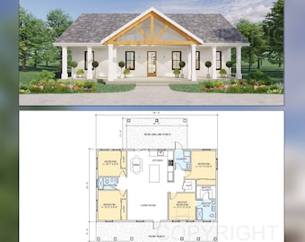 Redwood Terrace Custom House Plans and Blueprints - Spacious 4 Bed 2 Bath - 50&#39;x30&#39; - 1500 Square Feet - Drawings Blueprints - Wood Truss