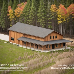 Shophouse Loft Barndominium Modern House Open Plan Design 100 x 40 - 3 Bed 2.5 Bath -  Drawings Blueprints