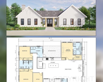 Twin Peaks Modern Farmhouse House Plan Design - 3 Bed 2.5 Bath 2386 sq ft - Drawings Blueprints