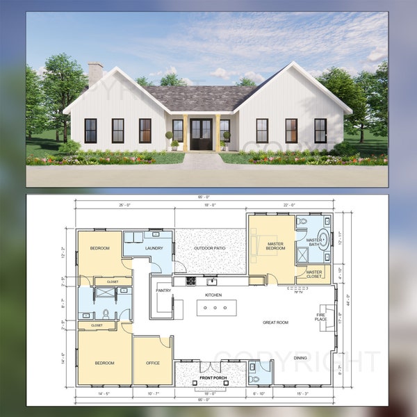 Twin Peaks Modern Farmhouse House Plan Design - 3 Bed 2.5 Bath 2386 sq ft - Drawings Blueprints