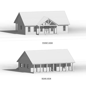 House Construction Plans - Open Plan Design - Modern Farmhouse 3 Bed/2 Bath 1500 Square Feet - Drawings Blueprints