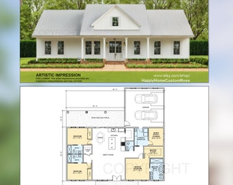 Farmhouse Barndominium Plan – 1980 SF, 3 Bed, Office (PDF)