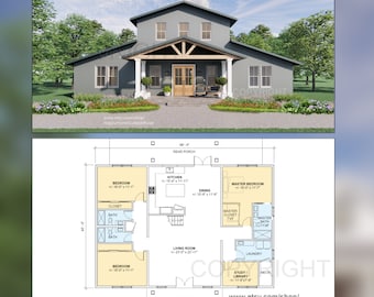 Hayloft Haven Two Story Monitor Style Barndominium House Plans - Open Plan Design - 4 Bed 3.5 Bath - Drawings Blueprints
