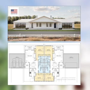 Hip Roof Duplex Investment Rental Plan - 2 Bed 2 bath - 1228 SF - Modern Spacious Multifamily - Drawings Blueprints - Investment Property