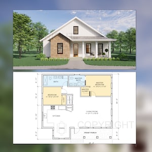 Idyllic Living Modern Cottage Plans - Open Plan Design - Modern Farmhouse 2 Bed 2 Bath 1230 Square Feet - Drawings Blueprints