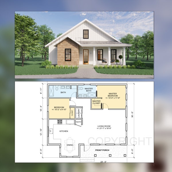 Idyllic Living Modern Cottage Plans - Open Plan Design - Modern Farmhouse 2 Bed 2 Bath 1230 Square Feet - Drawings Blueprints