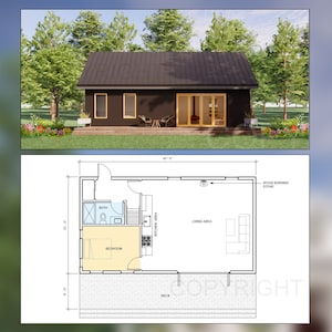 Modern Cabin Design - Minimal Scandavian 880 Square Feet - 2 Bed 1 Bath - Drawings Blueprints