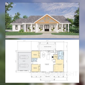 Cedar Springs Barndominium House Plan Design - Wood Entry Truss - Modern Spacious - Double Garage - Drawings Blueprints + Electrical