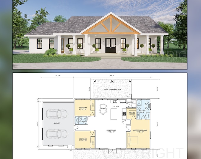 Lakeview House Plans - Open Plan Design - Modern Farmhouse 3 Bed/2 Bath ...