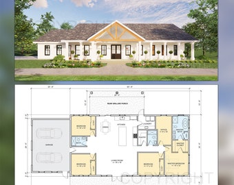 Cedar Springs Barndominium House Plan Design - 4 Bed 3 Bath - Double Garage - Drawings Blueprints