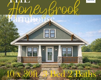 Honeybrook Farmhouse 3 bed 2 bath (40'x30')  - Custom House Plan and Blueprint Barndominium