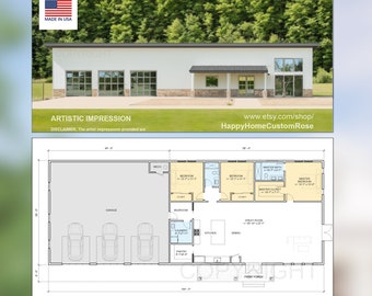 High Ridge Farmstead Modern House Open Plan Design 100 x 38 - 3 Bed 2 Bath -  Drawings Blueprints