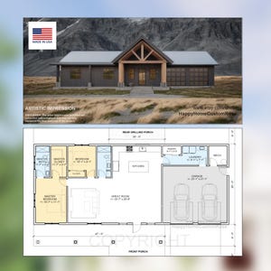 Enduring Elm Barndominium Modern House Open Plan Design 70 x 30 - 2 Bed 2 Bath -  Drawings Blueprints