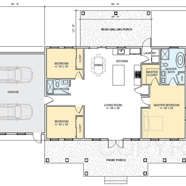 Cedar Springs Barndomium 3 Schlafzimmer, 2 Badezimmer - Doppelgarage (70 'x33 ') - Holzeingangsfachwerk - Benutzerdefinierter Hausplan und Blueprint