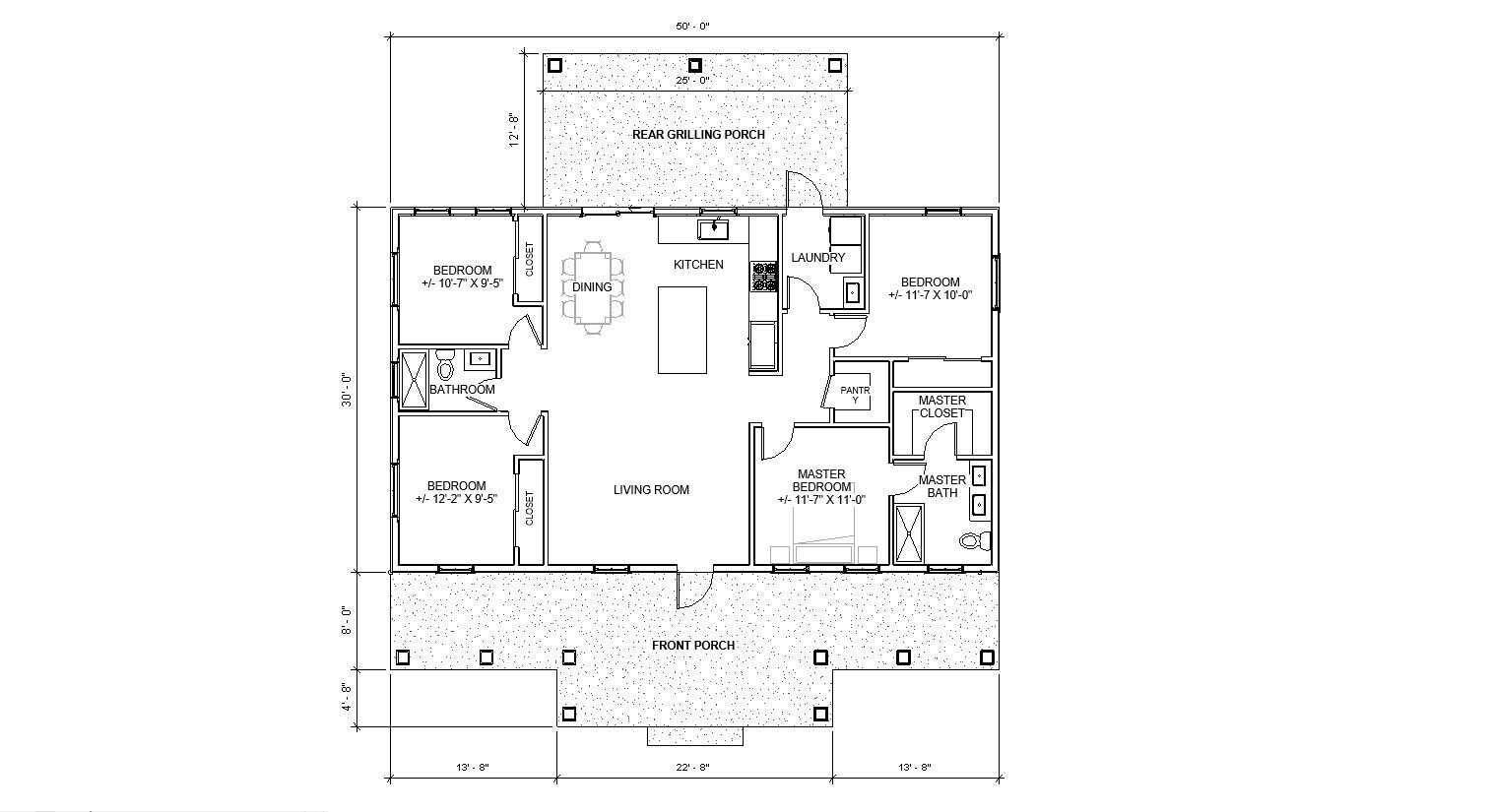 Redwood Terrace Custom House Plans and Blueprints Spacious 4 Bed 2 Bath