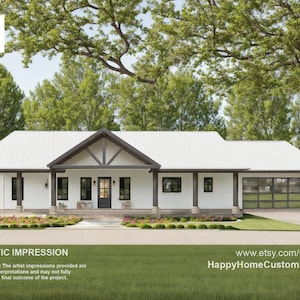Harvest Farmstead Modern House Open Plan Design 84 x 30 - 3 Bed 2.5 Bath 2 Car -  Drawings Blueprints