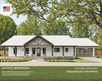 Harvest Farmstead Modern House Open Plan Design 84 x 30 - 3 Bed 2.5 Bath 2 Car -  Drawings Blueprints