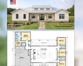 Modern Barndominium House Plan – Open Concept, 4 Bed (PDF Download)
