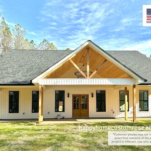 Oak Springs House Plans - Open Plan Design - Modern Farmhouse 3 Bed/2 Bath 1500 Square Feet - Drawings Blueprints