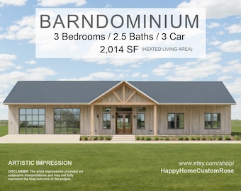 White Oak Modern Custom Barndominium - 84' x 38' House Plan Design - 3 Bed 2.5 Bath - Drawings Blueprints