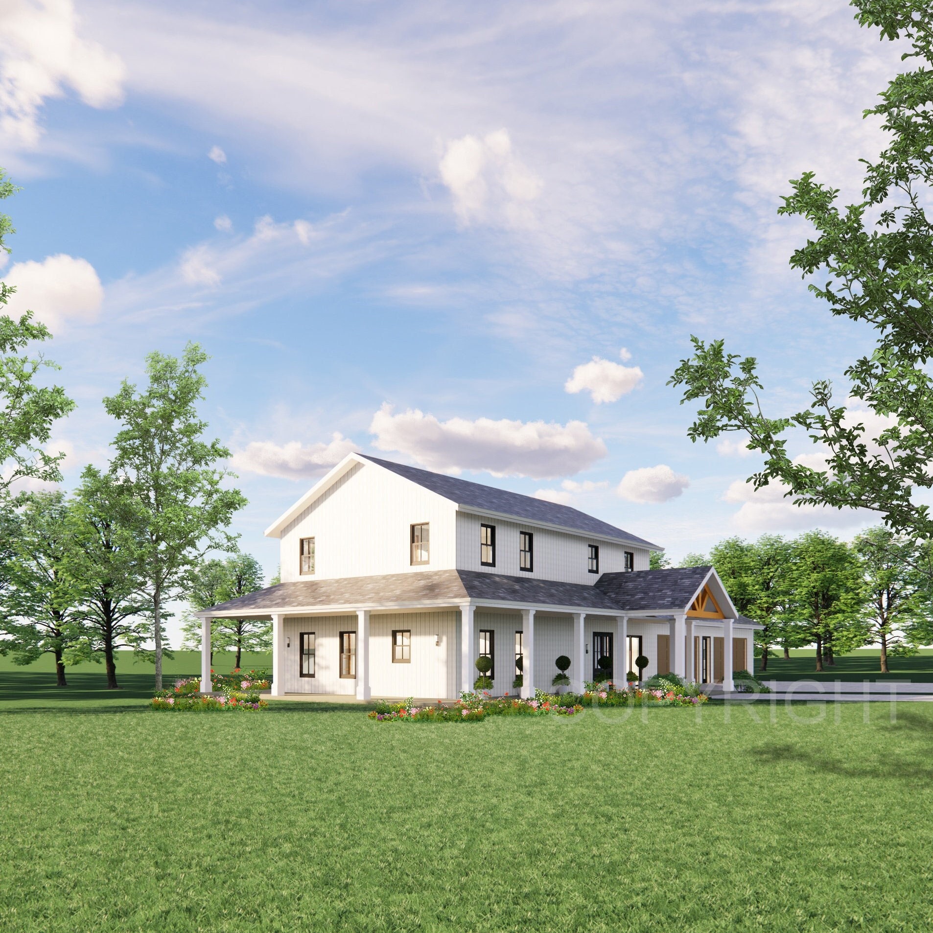 Crystal Springs Barndominium House Plan Design - 5 Bed 3.5 Bath 2,970 sq ft - 4 Garage - Drawings Blueprints