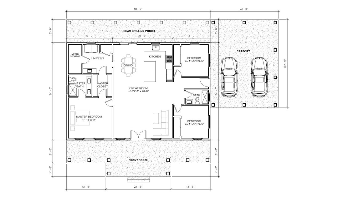 Oak Springs With Carport Custom House Design - Modern Farmhouse 3 Bed/2 ...