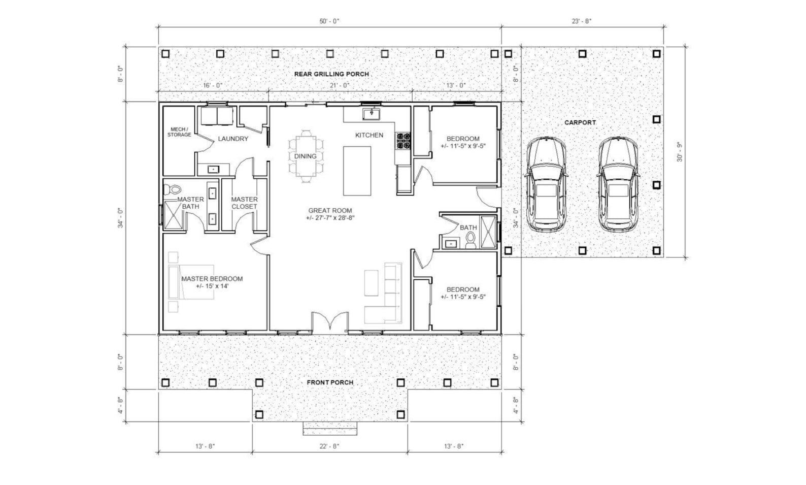 Oak Springs With Carport Custom House Design - Modern Farmhouse 3 Bed/2 ...