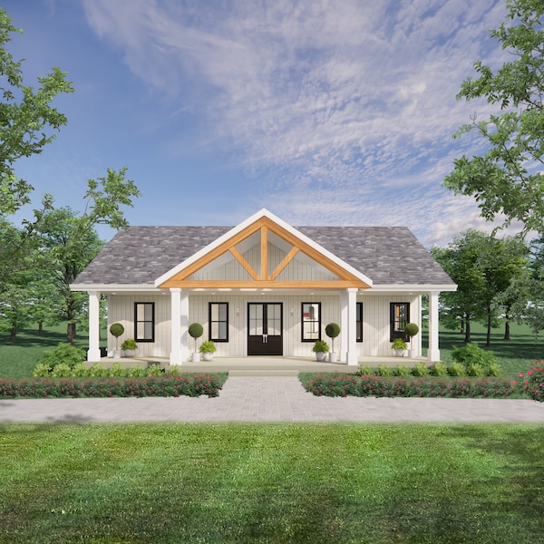 Cozy Cedar Springs Custom House Design - Modern Ranch Farmhouse 1200 Square Feet - Drawings Blueprints - Wood Truss