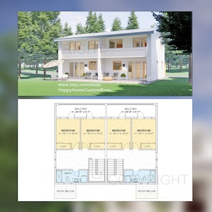 Twin Pines two level duplex Investment Rental Plan - 2 Bed 1 bath - 1200 SF - Modern Spacious Multifamily - Drawings Blueprints