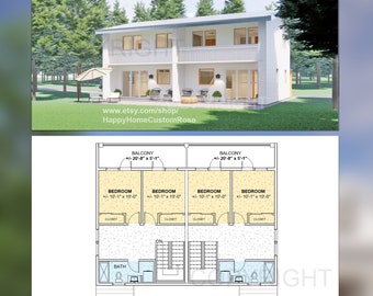 Twin Pines two level duplex Investment Rental Plan - 2 Bed 1 bath - 1200 SF - Modern Spacious Multifamily - Drawings Blueprints