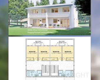ツインパインズ 2 階建てデュプレックス投資賃貸プラン - 2 ベッドルーム 1 バスルーム - 1200 平方フィート - モダンで広々とした集合住宅 - 図面と設計図