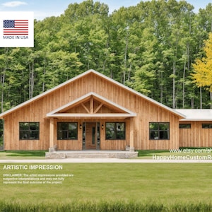 Grand Gable Barndominium Farmhouse - 70&#39; x 40&#39; House Plan Design - 3 Bed 2 Bath - Drawings Blueprints