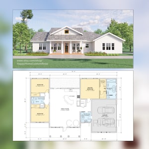 Majestic Maple Modernes Haus Offenes Design 70 x 48 - 3 Bett 2 Bad - 2050 Quadratfuß - Zeichnungen Blueprints