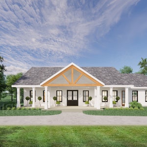 Cedar Springs Barndominium 3 bed 2 bath - Double Garage (70&#39;x33&#39;)  - Wood Entry Truss - Custom House Plan and Blueprint - MIRRORED