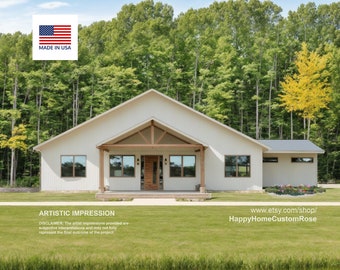Grand Gable Barndominium Farmhouse - 70' x 40' House Plan Design - 3 Bed 2 Bath - Drawings Blueprints