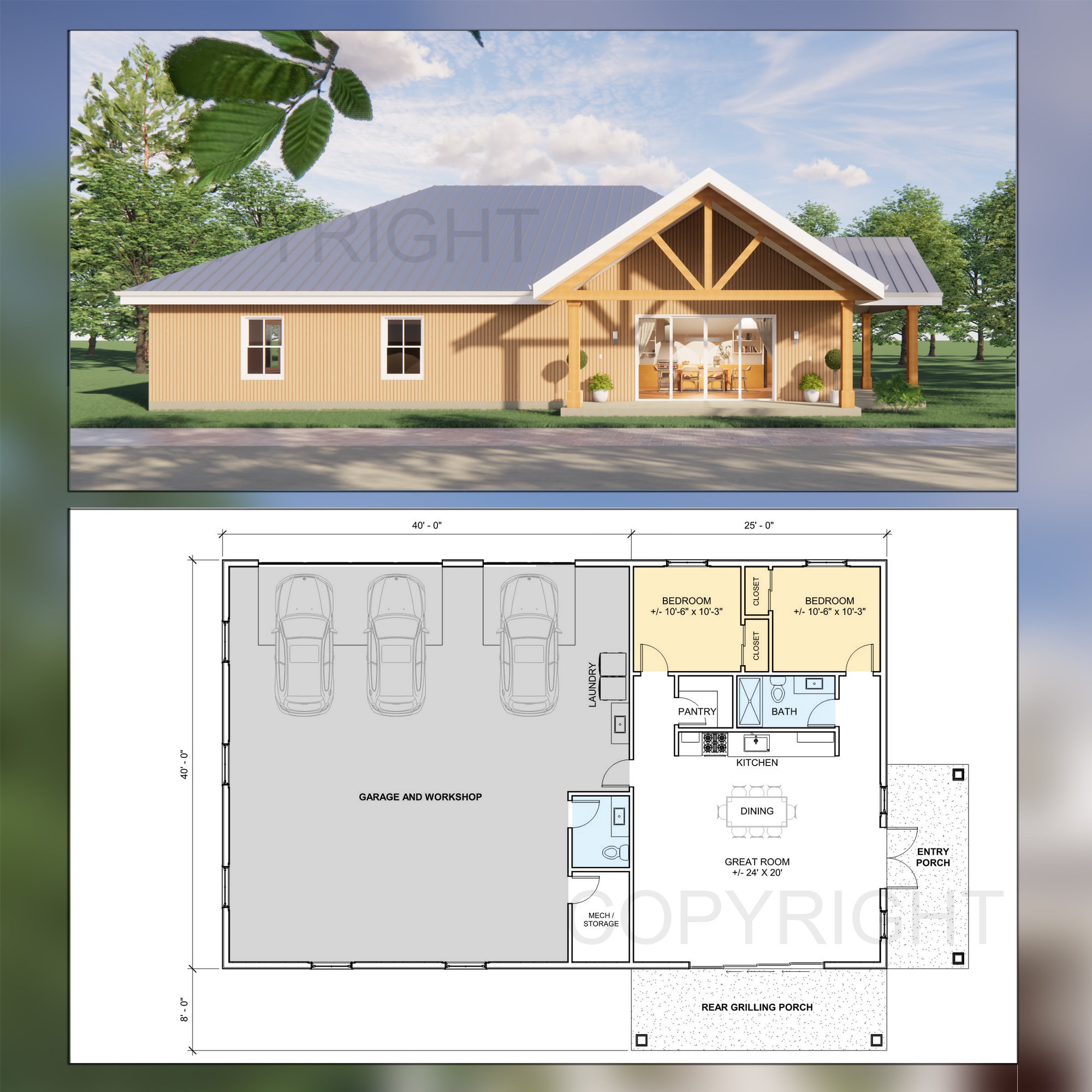 Shop With Living Quarters 40x60 House Plans - Etsy, image size:2000x2000