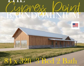 Cypress Point Barndominium - 84' x 32' House Plan Design - 3 Bed 2 Bath - Drawings Blueprints