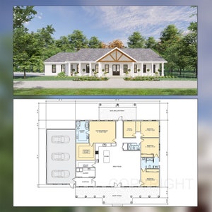 Cedar Springs Barndominium House Plan Design - 4 Bed 3 Bath 3200 sq ft - 3 Garage - Drawings Blueprints