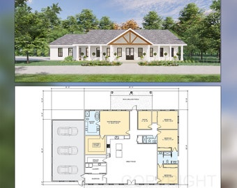 Cedar Springs Barndominium House Plan Design - 4 Bed 3 Bath 3200 sq ft - 3 Garage - Drawings Blueprints